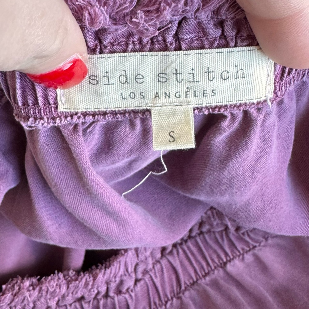 SIDE STITCH Los Angeles 100% Tencel Burgundy Off Shoulder Distressed‎ Boho Top - Picture 3 of 9